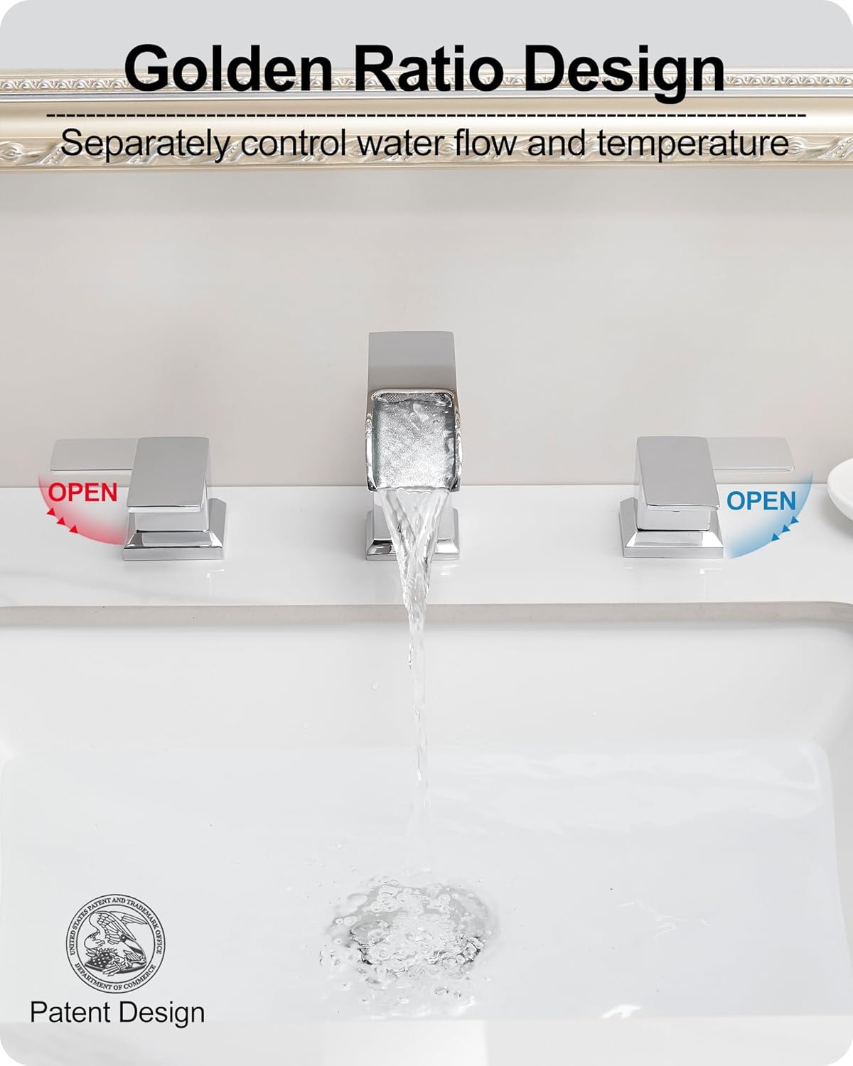 Waterfall Bathroom Faucets, Brass 4-8 Inch Chrome Bathroom Faucet, Widespread 3 Hole Bathroom Sink Faucet 2 Handles with Water Hoses & Drain