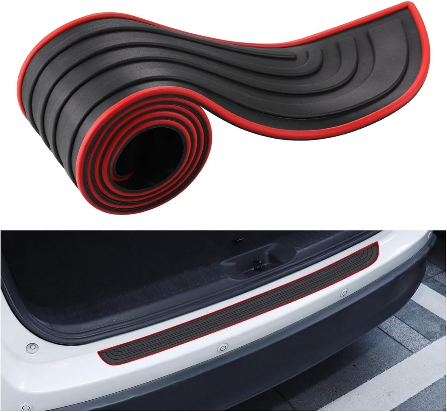 Car Rear Bumper Protector for Lexus IS 300 2016-2025, Flexible Rubber Bumper Guard Trunk Rubber Protection Car Sill Scratch Guard Trim Strip,Bla-ck Red-90 * 8cm