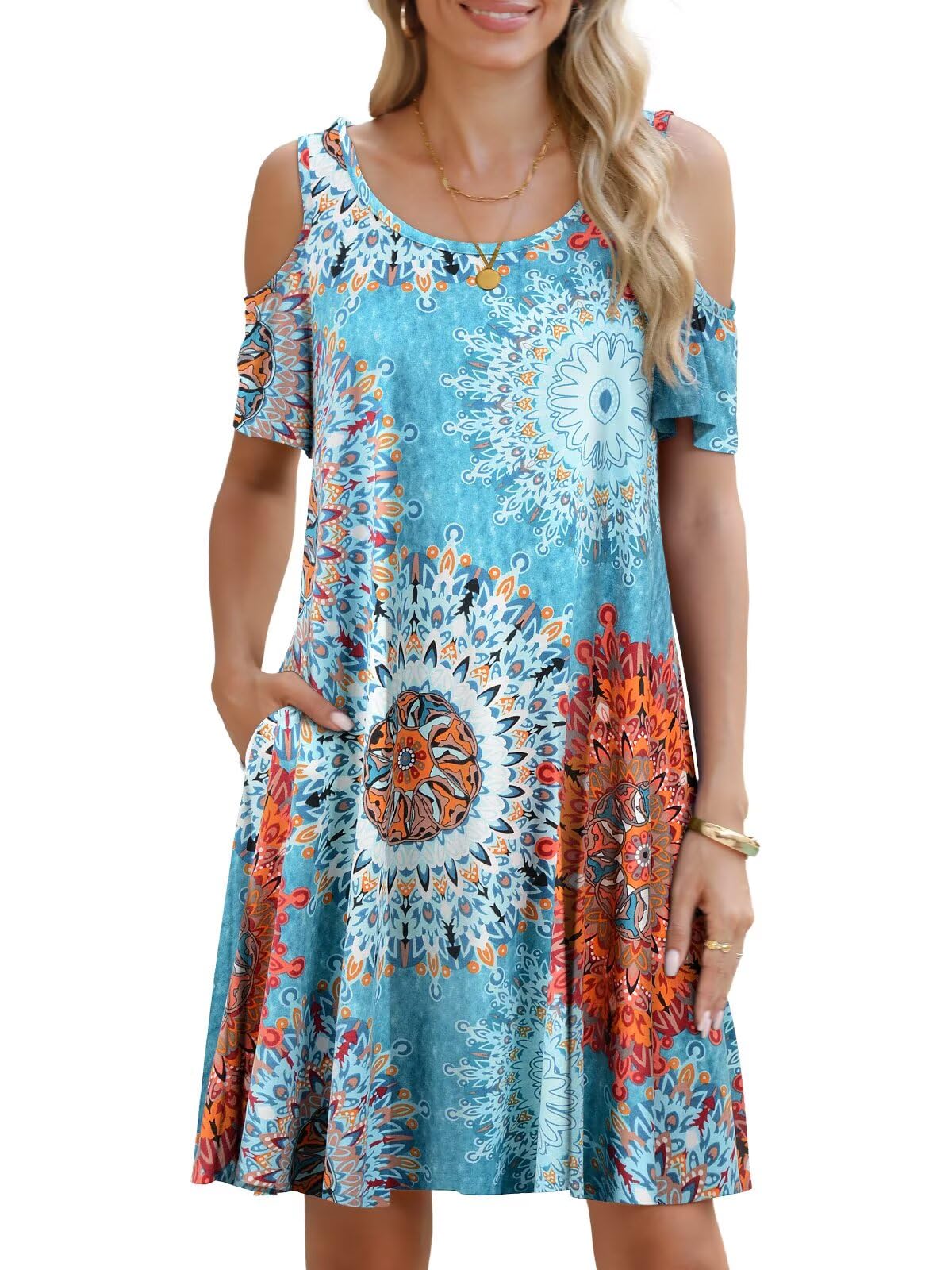 BELAROI Womens Plus Size Dresses Short Sleeve Cold Shoulder Casual T Shirt Swing Dress Summer Beach Sundress
