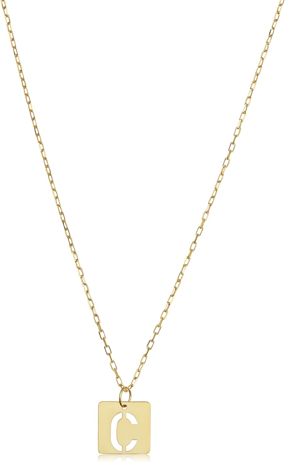 Kooljewelry 14k Yellow Gold Square Tile Initial Cut-out Letter Alphabet Necklace for Women (adjusts to 16 or 18 inch)