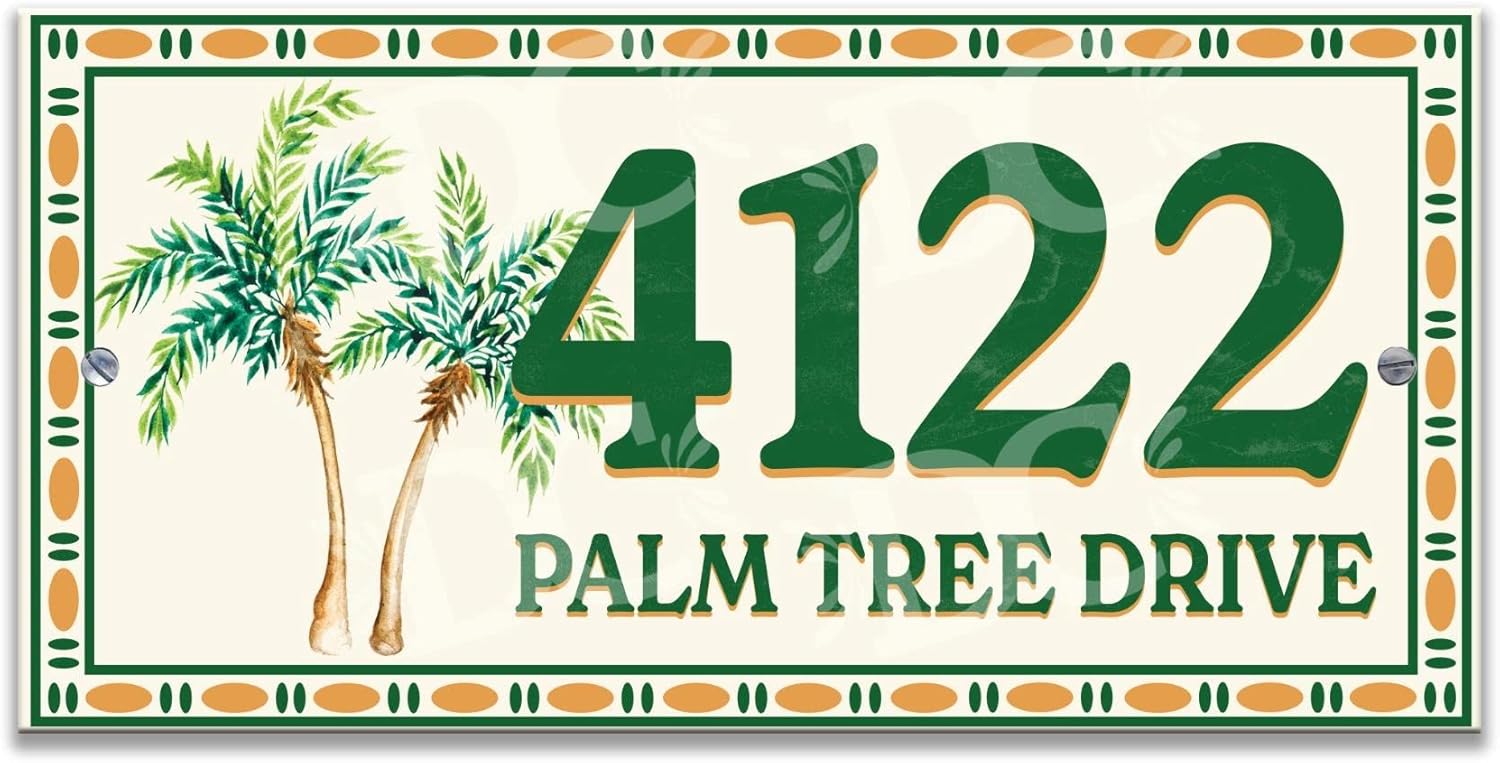 Palm Tree Breeze House Address Ceramic Tile House Number Address Plaque