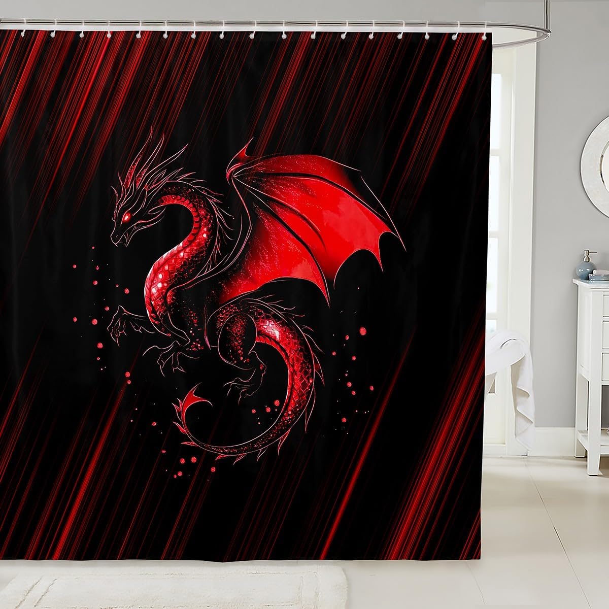Feelyou Demask Dragon Demask Bath Curtain Boys Girls Demask Shower Curtain Black Gray Kids Bathroom Accessories 72"x84"