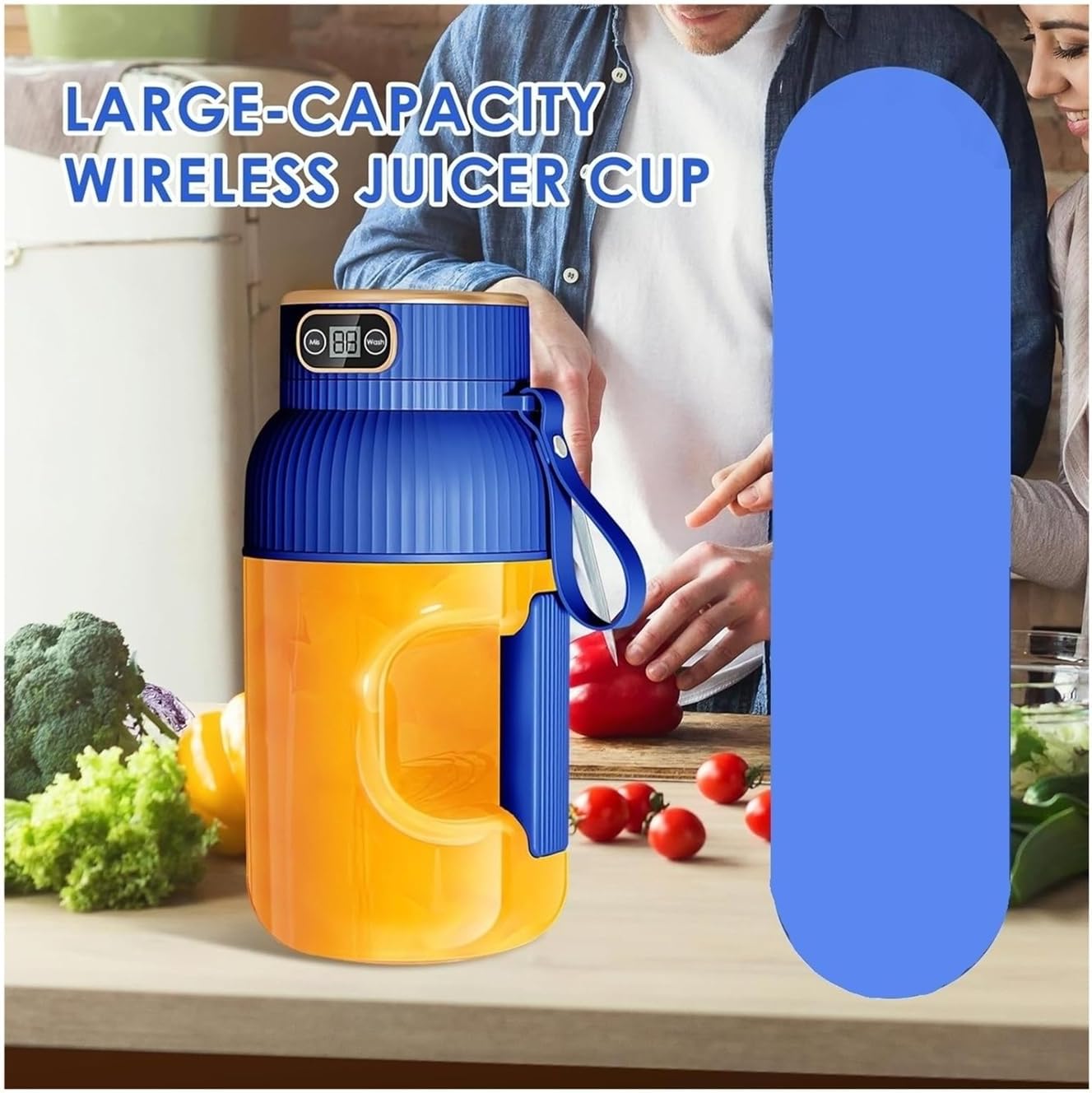 Multifunctional Juicer Cup with Digital Display - Electric Smoothie Blender for Drinks(Blue)