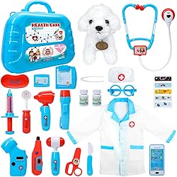 Meland Toy Doctor Kit for Kids - Pretend Play Doctor Set with Carrying Case, Stethoscope Toy & Dress Up Costume - Doctor Play Set for Kids Toddlers Ages 3 4 5 6 Year Old for Role Play Gift