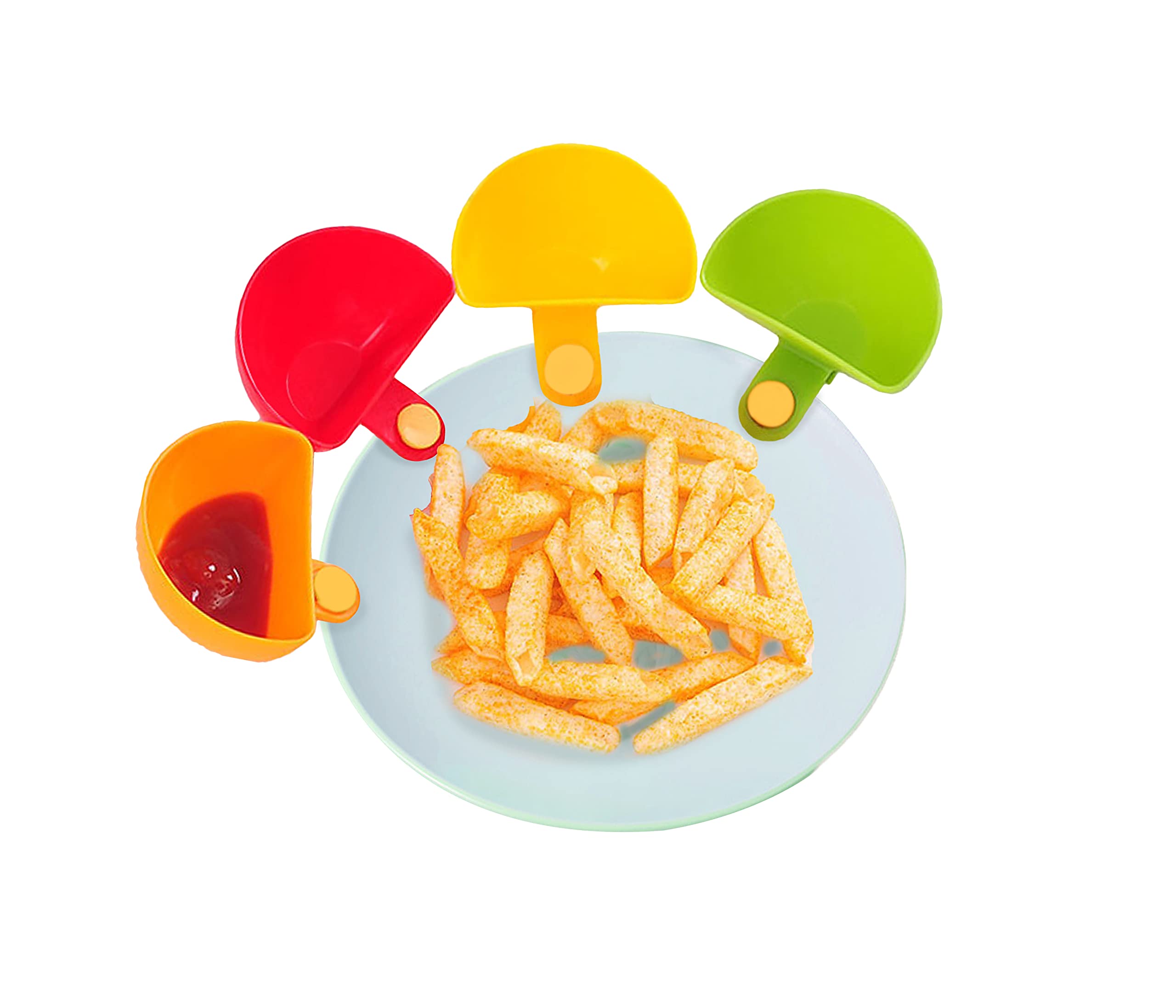 8 Pack Dip Clip Bowl Plate Holder Sauce Tomato Vinegar Salt Sugar Flavor Spices Dip Container Bowl,4Colors