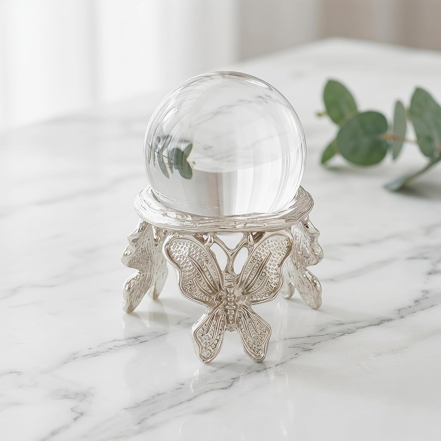 Crystal Ball Stand Butterfly Metal Sphere Holder, 3-5 Inch Base