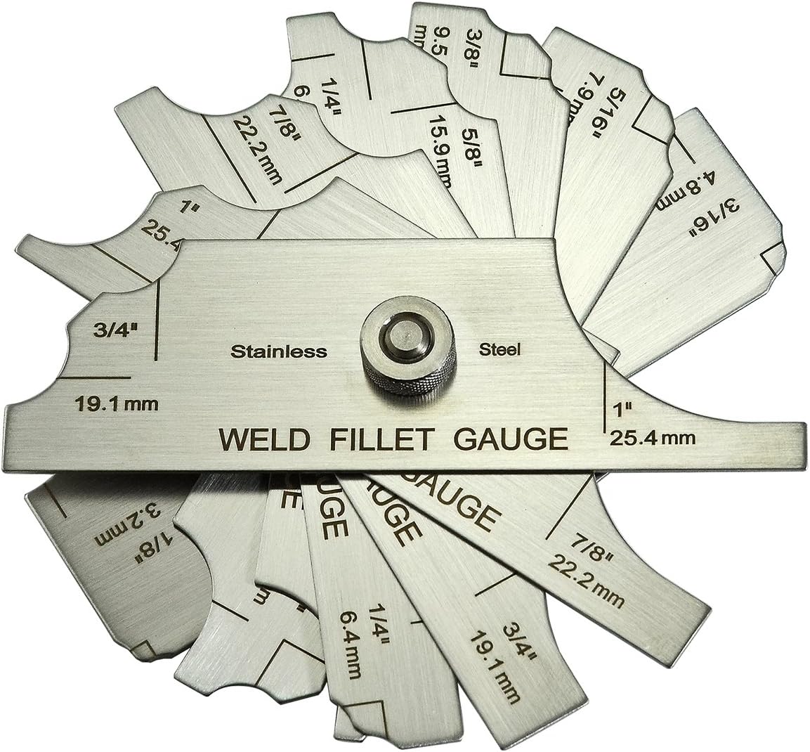 RIVERWELD 7 Piece Fillet Weld Set Gage MG-11 Rl Gauge Depth Gauges Welding Inspection Test Ulnar Metric & Inch With Markings on Both Sides Checking Fillet Leg and Throat Size