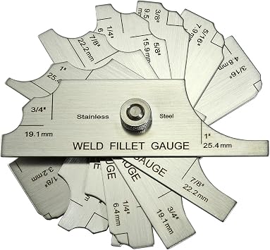 RIVERWELD 7 Piece Fillet Weld Set Gage MG-11 Rl Gauge Depth Gauges | Welding Inspection Test Ulnar Metric & Inch with Markings on Both Sides Checking Fillet Leg and Throat Size