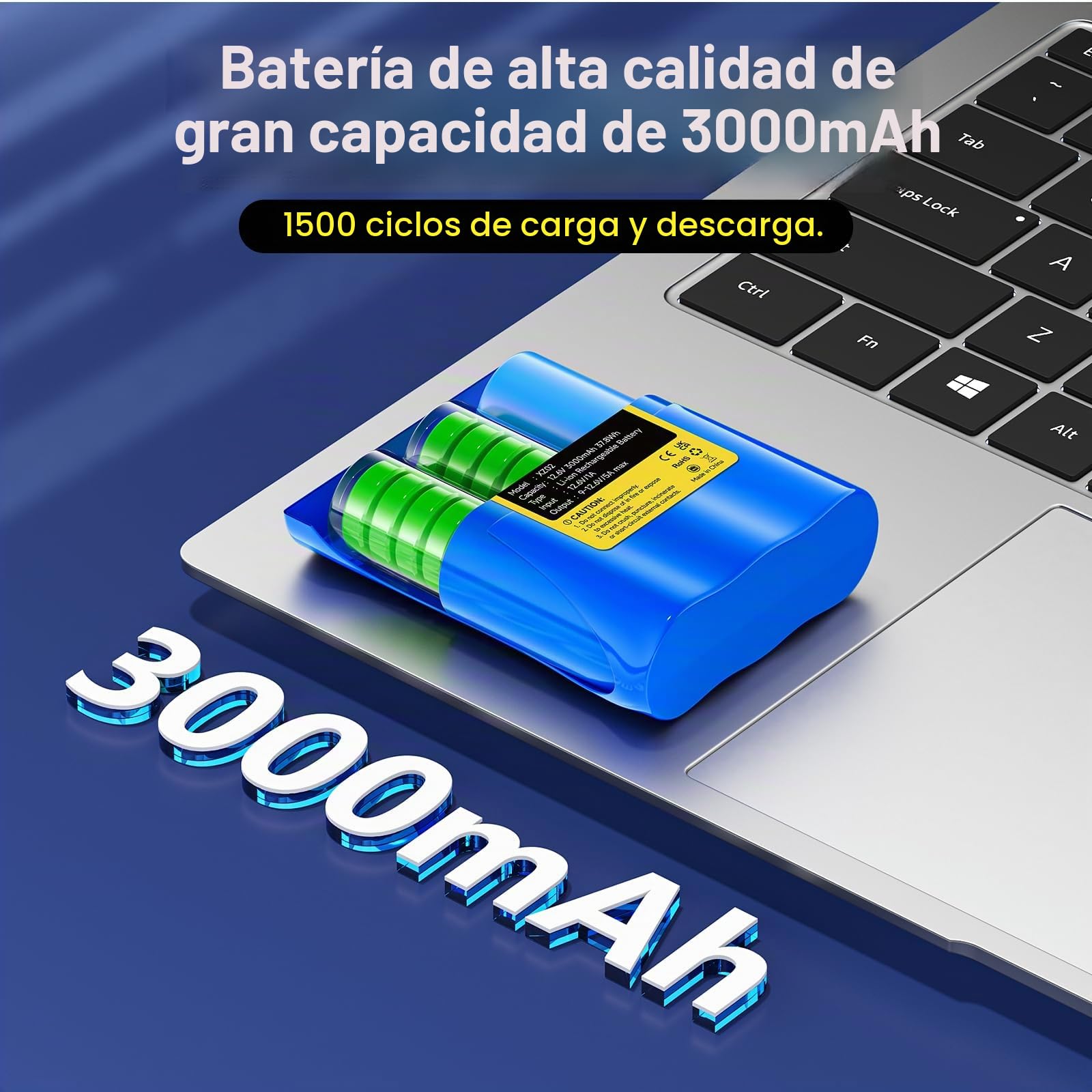 CITYORK 3000mAh 12.6V Batería Recargable de Iones de Litio para Panel Solar de Carga, cámaras de CCTV, videocámaras, Reproductores MP3, Luces LED y más