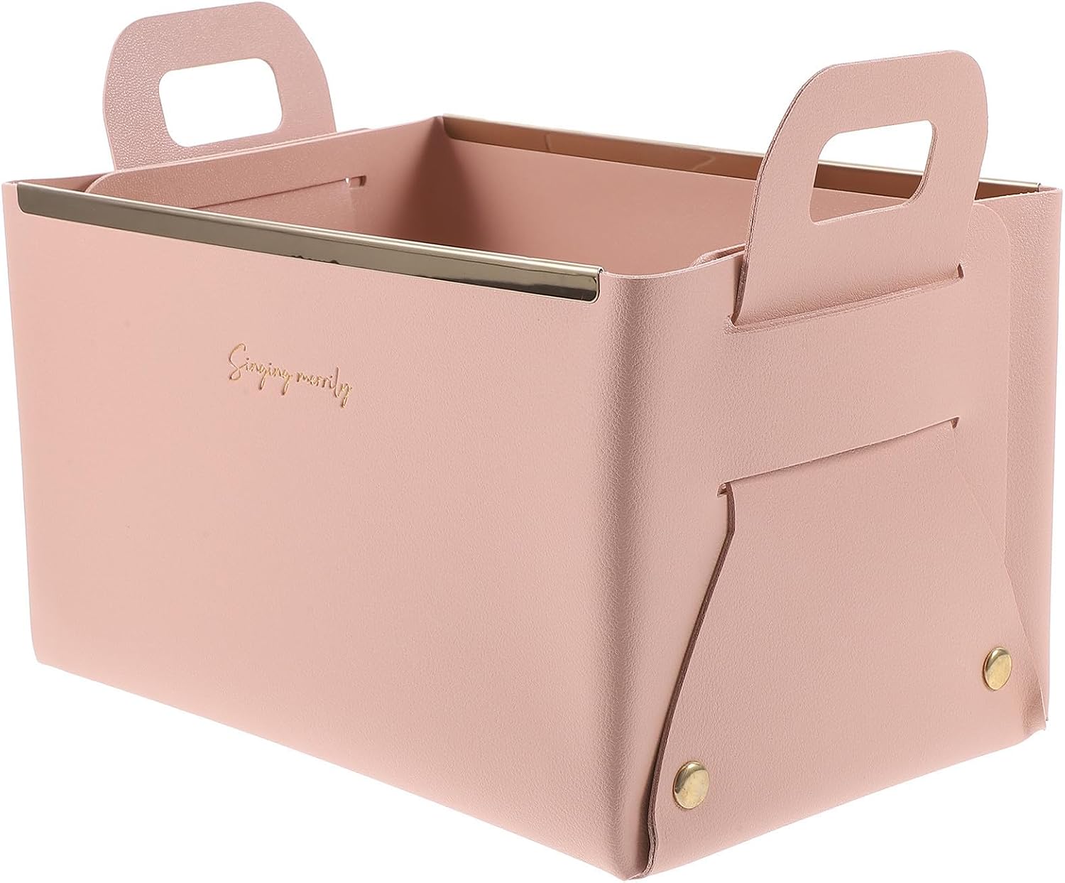 Cabilock Foldable Leather Desk Organizer Box with Handles for Office