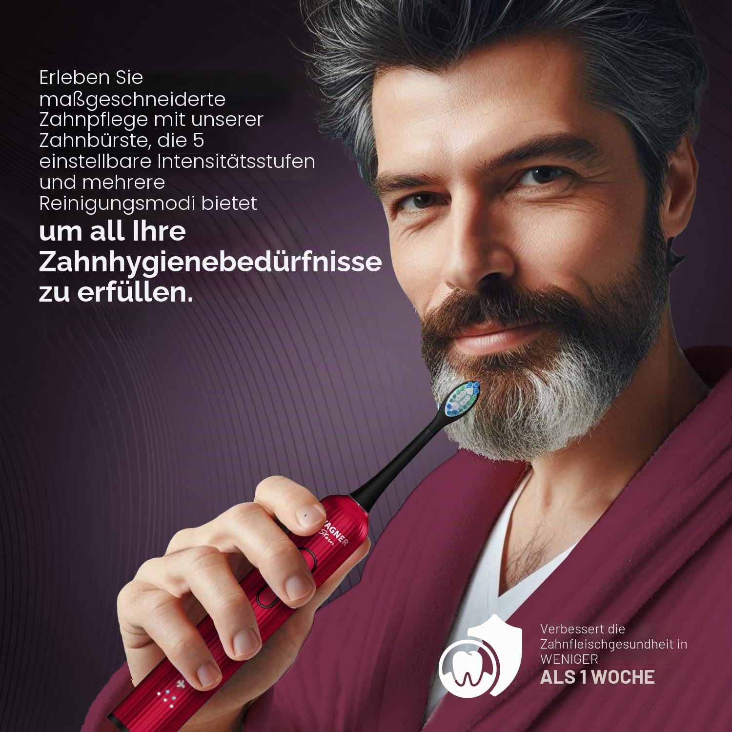 Wagner Stern VibroWave Plus Oszillation & Vibration Sonic Elektrische Zahnbürste mit 4 Bürstenköpfen IPX7 Wasserdicht