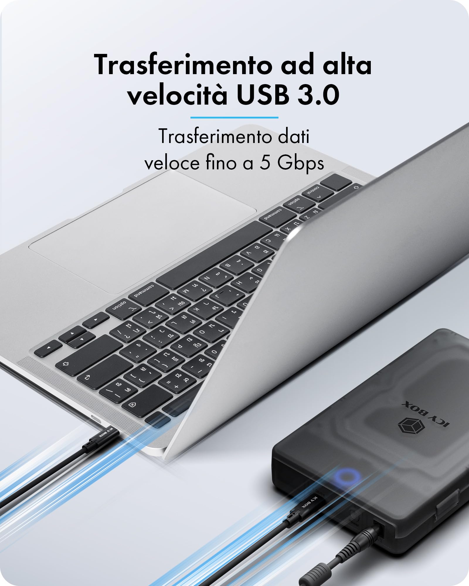ICY BOX Spade Base 388 (case SATA 2,5"/3,5"), USB 3.2 Gen 1 Type-C, fino a 5 Gbit/s, UASP, Plug & Play, senza attrezzi, LED, fino a 30 TB, IB-388-CU3