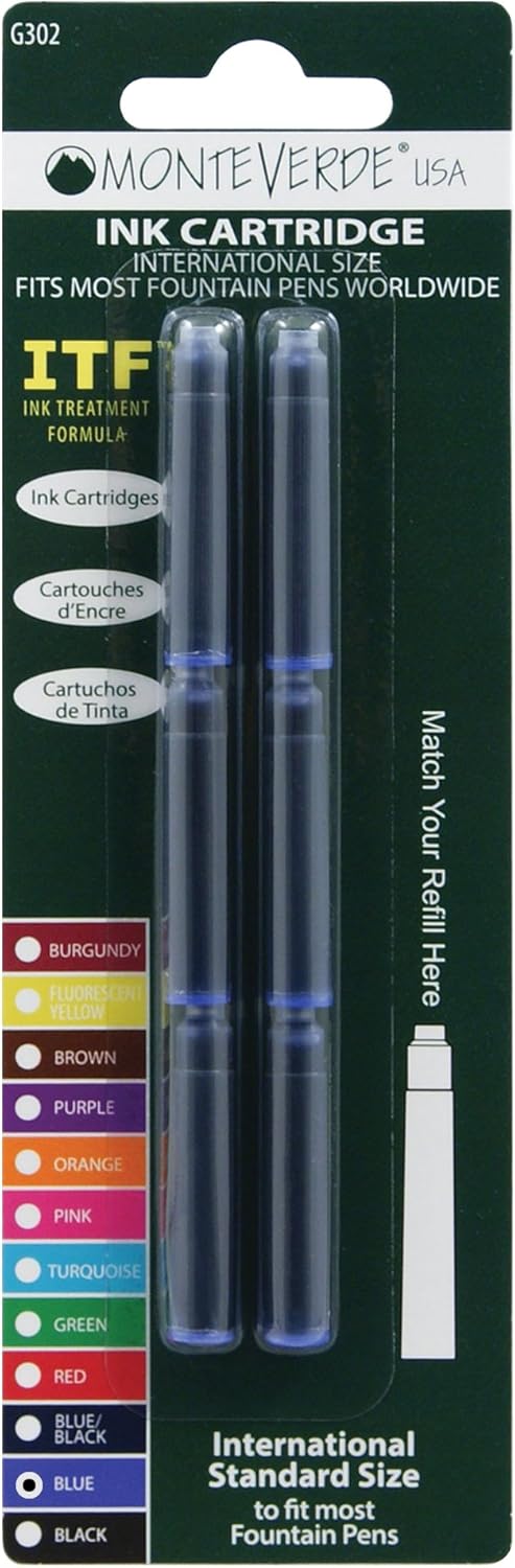 Monteverde Standard Ink Cartridge, Blue/Black, 100 Pack (G304BB)
