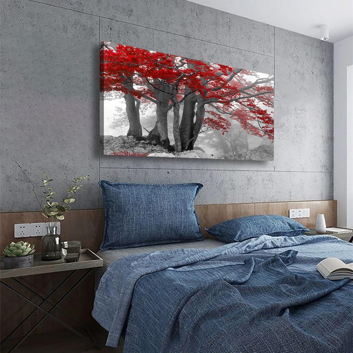 SiGuTie Red Tree of Life Canvas Wall Art Bedroom Wall Decor Living Room,Forest Wall Art Office Kitchen Paintings Artwork Modern Fog Tree Pictures Art Prints Waterproof Ready to Hang-20x40inch