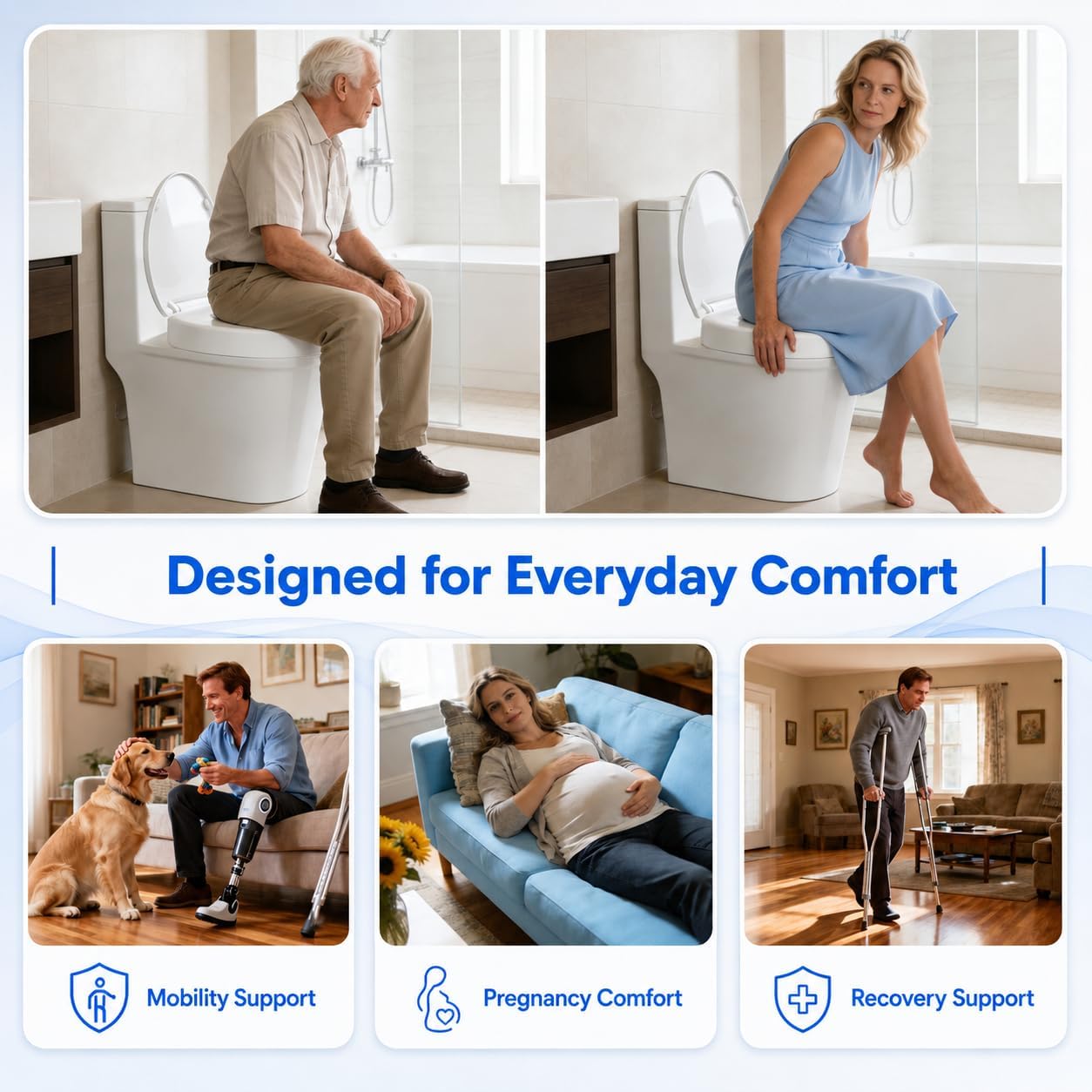 Raised Toilet Seat for Seniors, 3" Height, Heavy Duty Slow Close Elevated Toilet Seat with Never Loosen Hinges, Fits Most Round Toilets (round 16.5'')