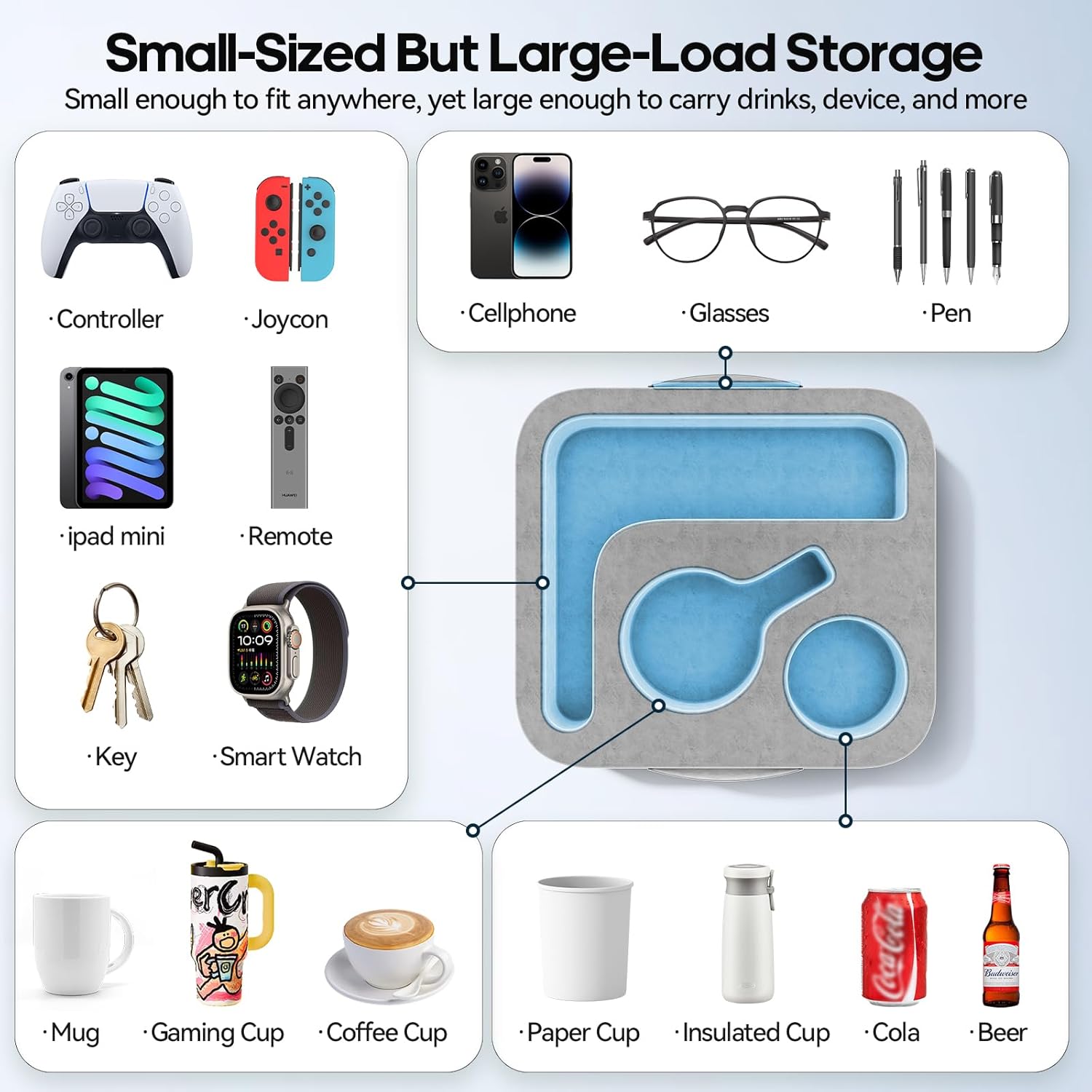 Couch Cup Holder Pillow, Sofa and Bed Caddy for iPad, Kindle, Switch, Game Controller, Remotes, Phones, Small-Sized Cup & Drink Holder for Couch, Bed, Desk, Car, Beach, Bathroom Cup Holder - Image 3