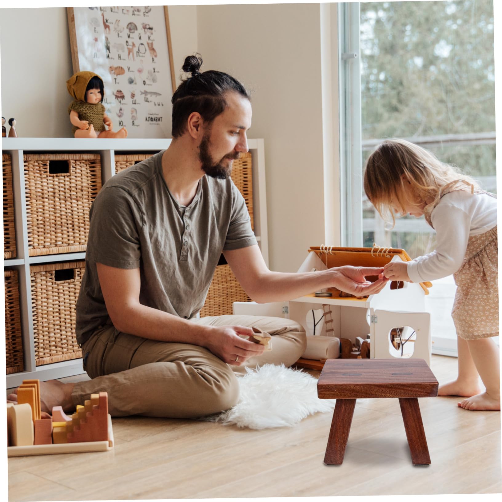 Taburete de Baile para Niños Pequeño Escalón de Madera Maciza Color Café para Uso Doméstico Función para Cambiar Zapatos y Altura Segura