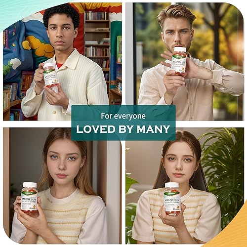 Miniatura 6 de Gomitas de glicinato de magnesio de 1000 mg Suplemento de magnesio y potasio sin azúcar con vitamina D, B6, CoQ10 para un estado de ánimo tranquilo