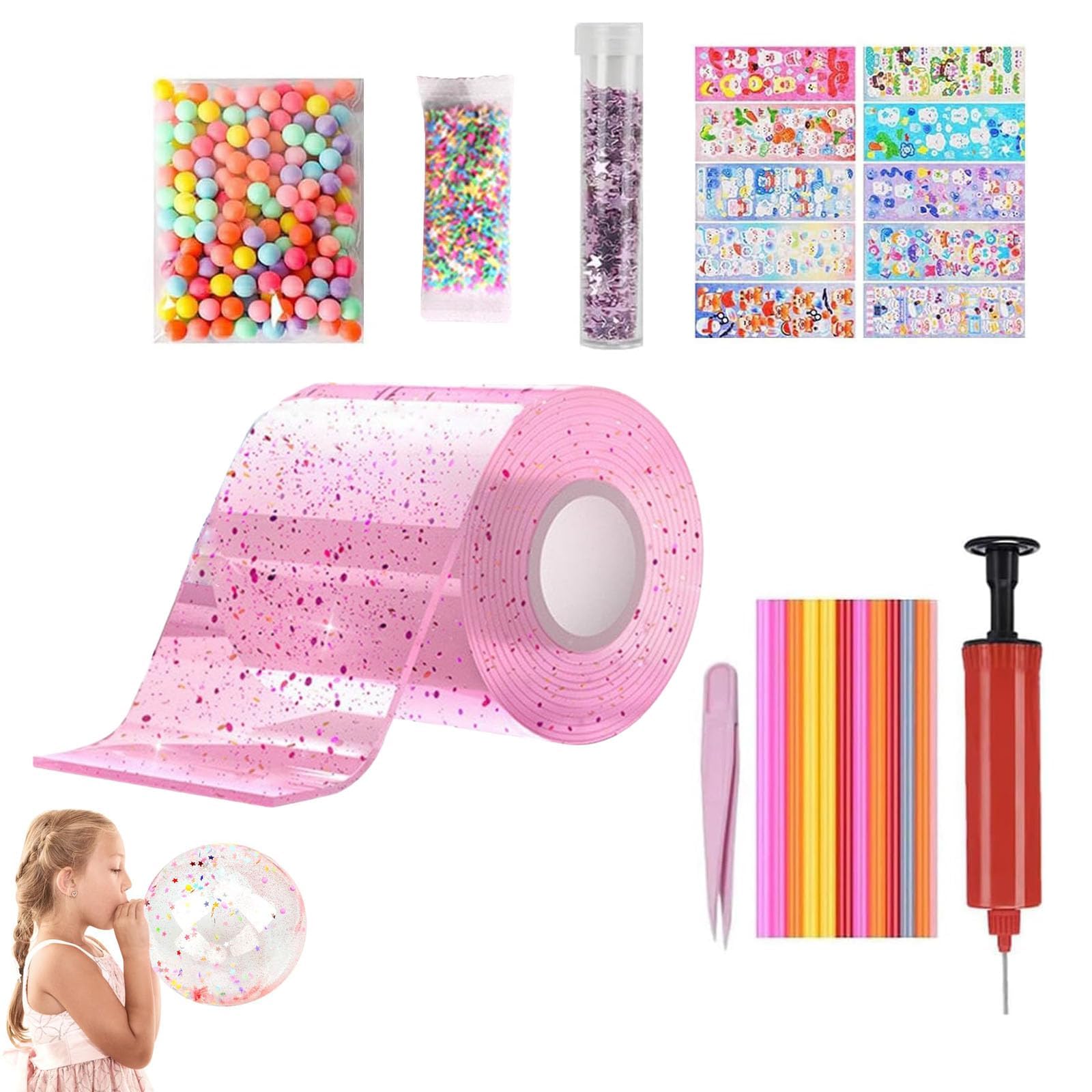 Tarini Nano Tape Kit, DIY Nano Tape Bubbles Kit, Washable Reusable Double Sided Grip Tape with Glitter Stars and Straw, Creative Craft Supplies for Bubble Making, Wall Decor & Handmade Projects-image-25