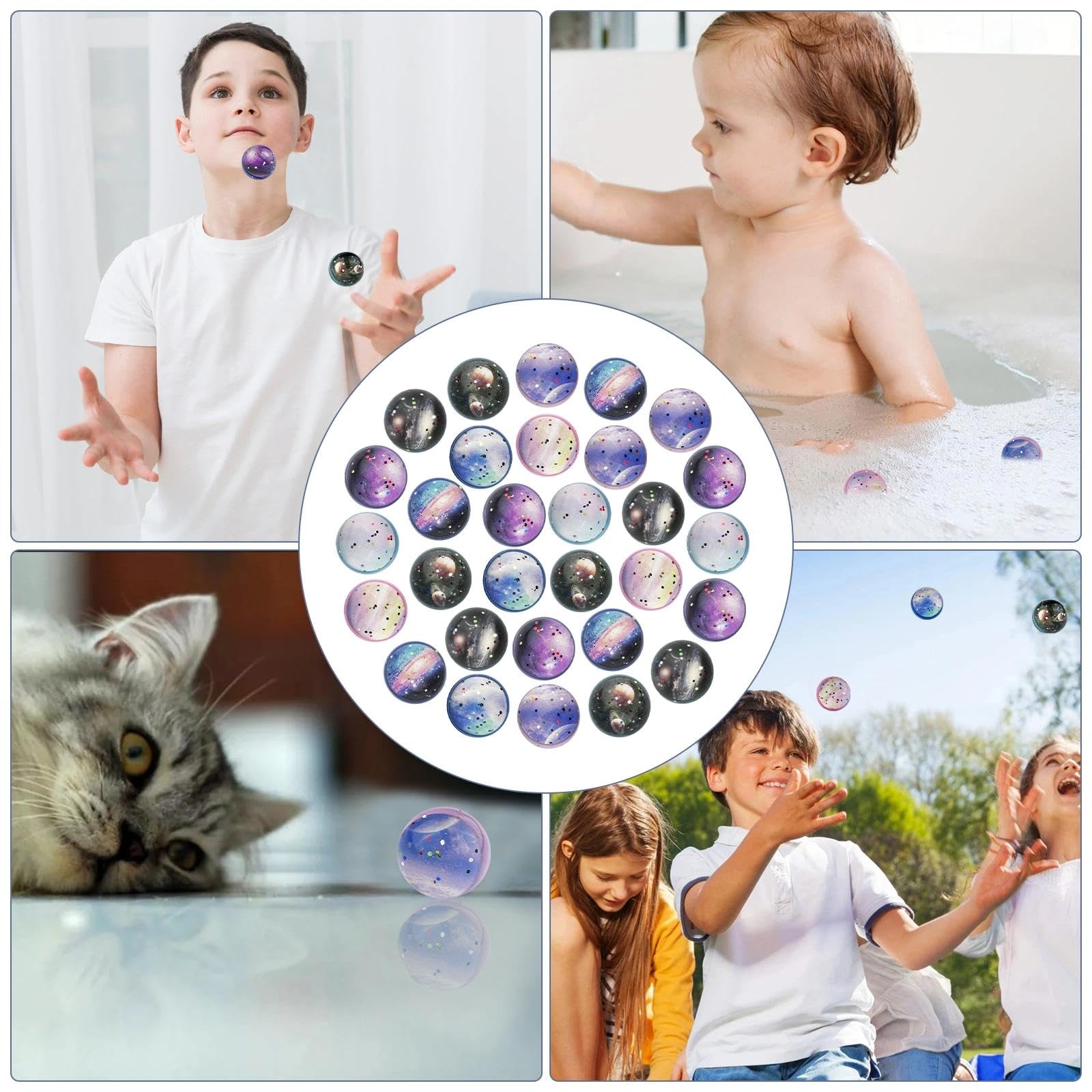 Brysalis 30 Piezas Pelotas Saltarinas para Niños, 30 mm Pelota Saltarina Espacio, Goma Bolas Rebotadoras, Pelotas de Goma de Juguete, Pelotas de Rebote de Regalos para Cumpleaños Infantiles — view 7