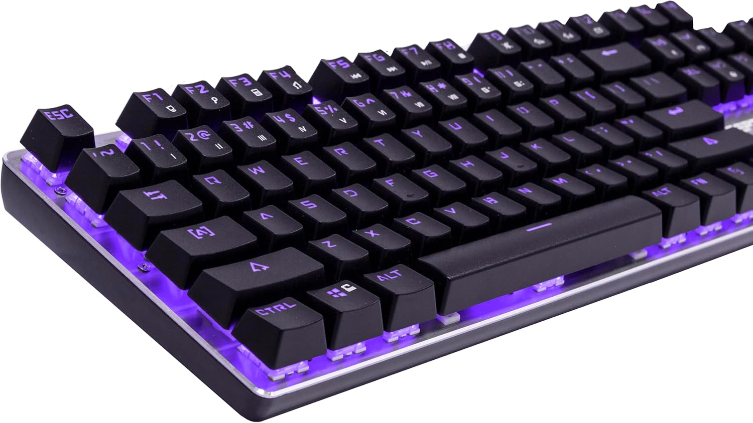 Kado Full Size Mechanical Keyboard, Wired USB 104 Keys Office Gaming Keyboard with Number Pad Slim Illuminated, Blue Switches Purple LED Backlit, Mechanical Keyboard for Windows Laptop PC Mac Gamer Blue Switch - Purple LED Backlit