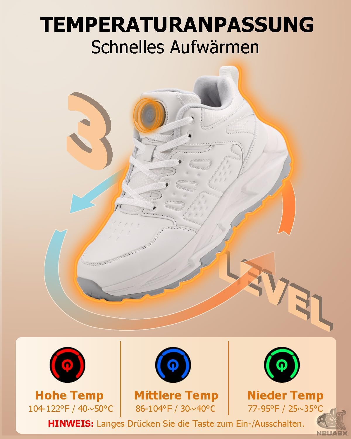 Fűthető cipők hőfokozat beállítások