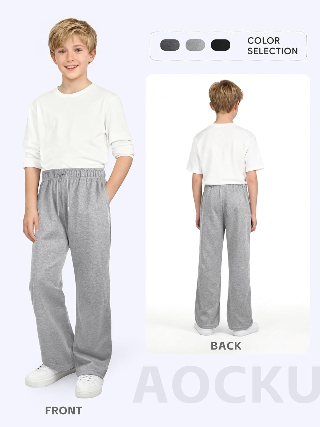 3 Pack Boys Sweatpants Wide Leg Boys Athletic Drawstring Joggers Pants Kids Sweatpants Open Bottom Pants - Image 2