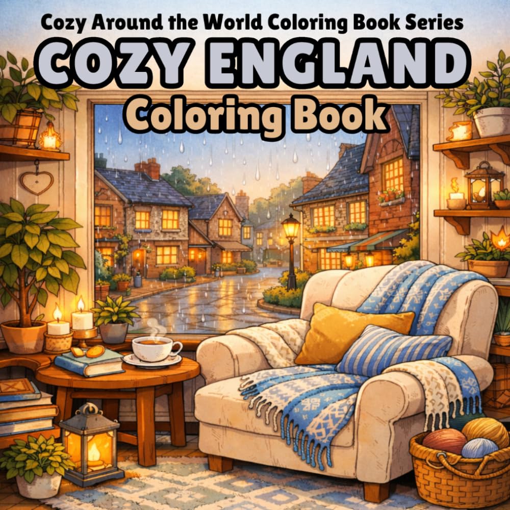 Cozy England Coloring Book for Adults: Warm Hygge Rooms, Corners, Cafes & Peaceful English Scenes for Relaxation - Gift for Adults, Teens, and Seniors (Cozy Around the World Coloring Book Series)