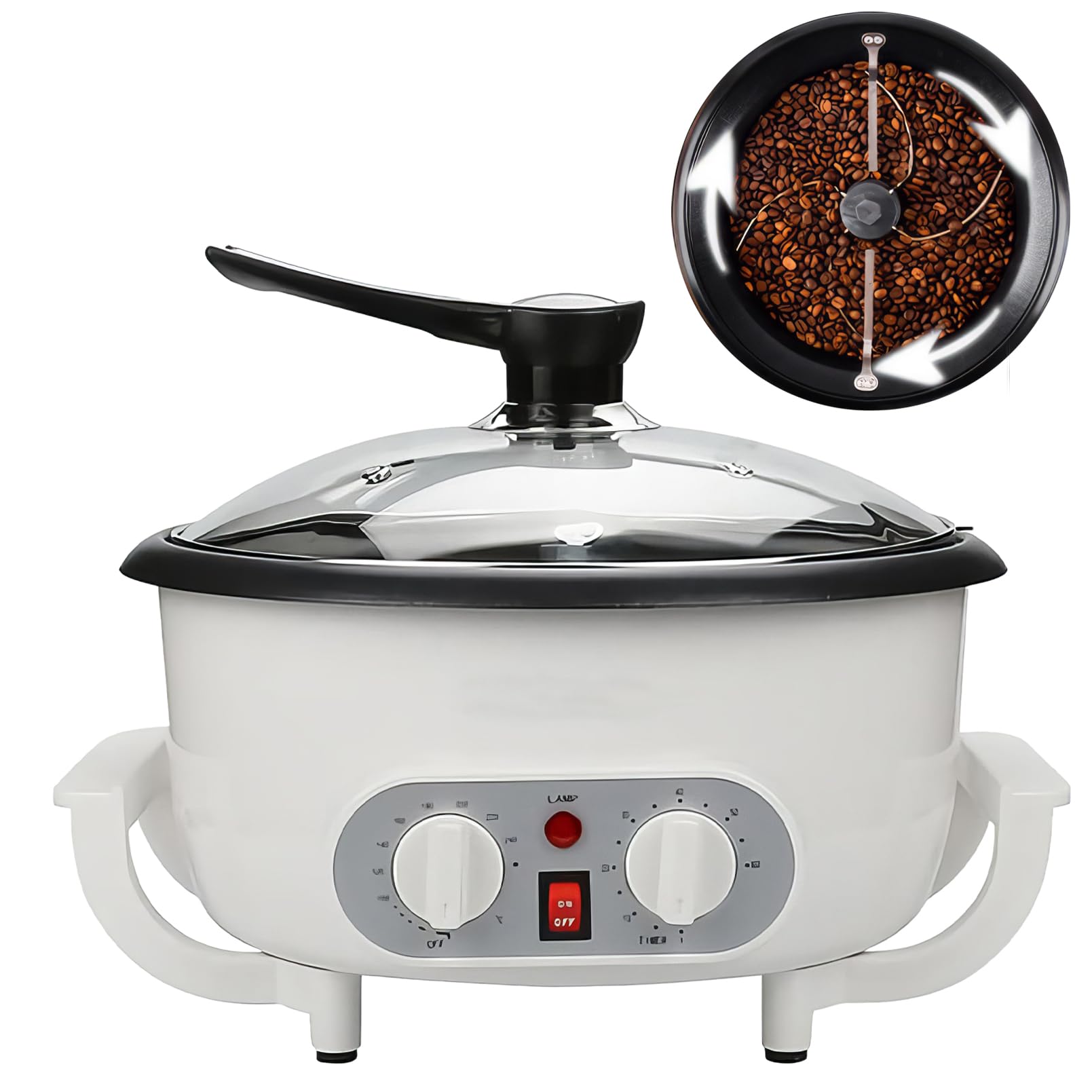 Macchina per torrefazione da 1200 W con capacità di 750 g, 0-240 ℃ regolabile automatica per chicchi di caffè noci arachidi - timer da 60 minuti, mescolare uniformemente rivestimento antiaderente