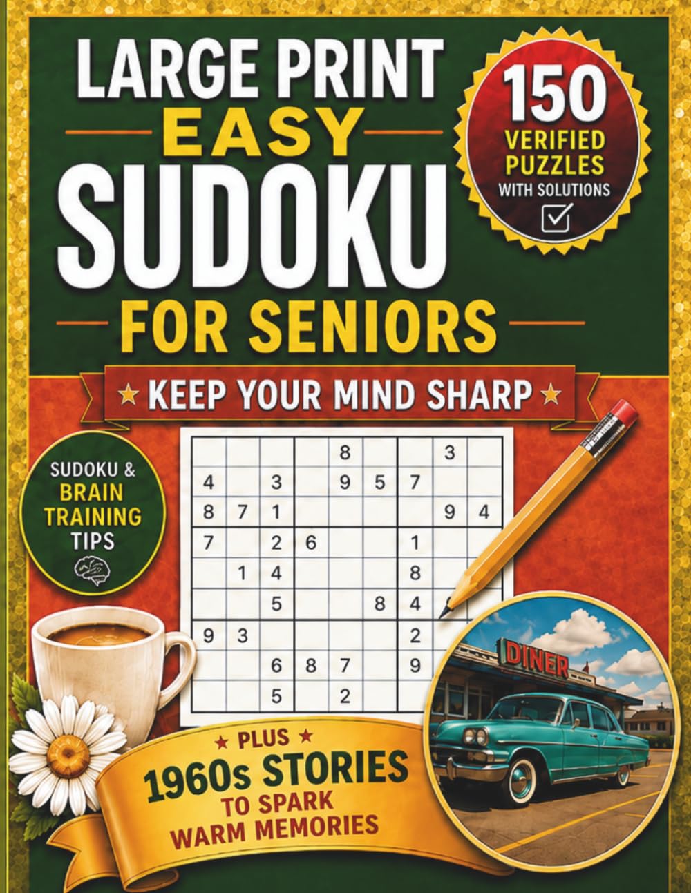 Large Print Easy Sudoku for Seniors - Keep Your Mind Sharp: 150 Verified Puzzles with Solutions and Sudoku & Brain Training Tips to Support Focus and ... (Ageless Brain: The Decades Collection)