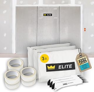 3x ELITE Staubschutzwand – 3,3 m x 3,2 m Profi-Qualität mit Transportbeutel und 6 Rollen Spezial-Klebeband, atmungsaktiver Vliesstoff, inkl. 3 weißen Cuttermessern, Bautür, Staubschutztür