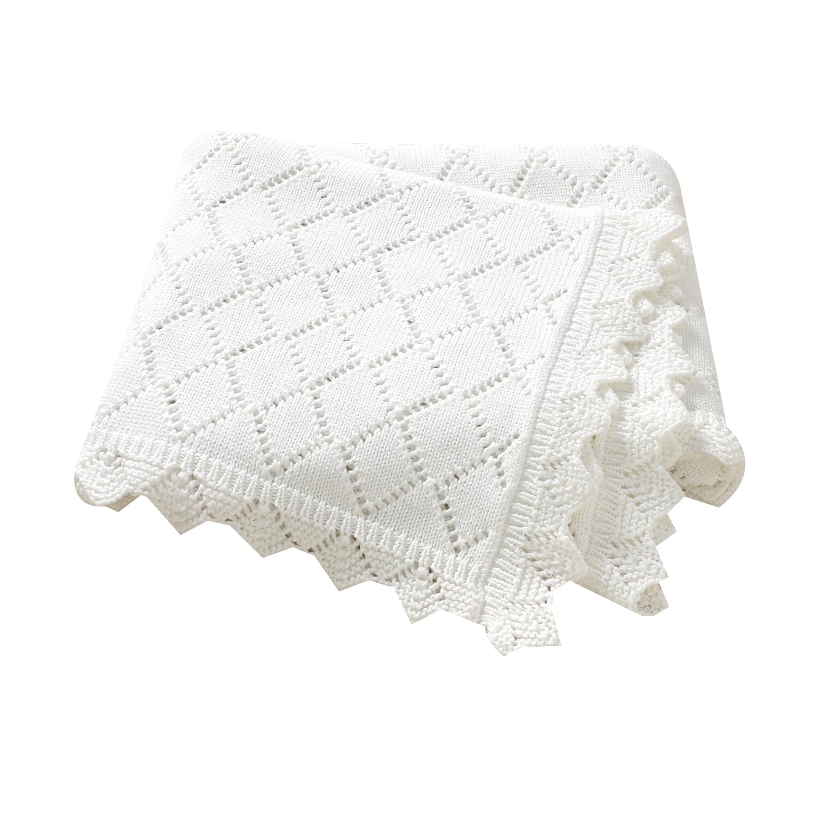 Cotton Cellular Baby Blanket Soft Lace Cozy Baby Blankets for Newborn Boys Girls (White)