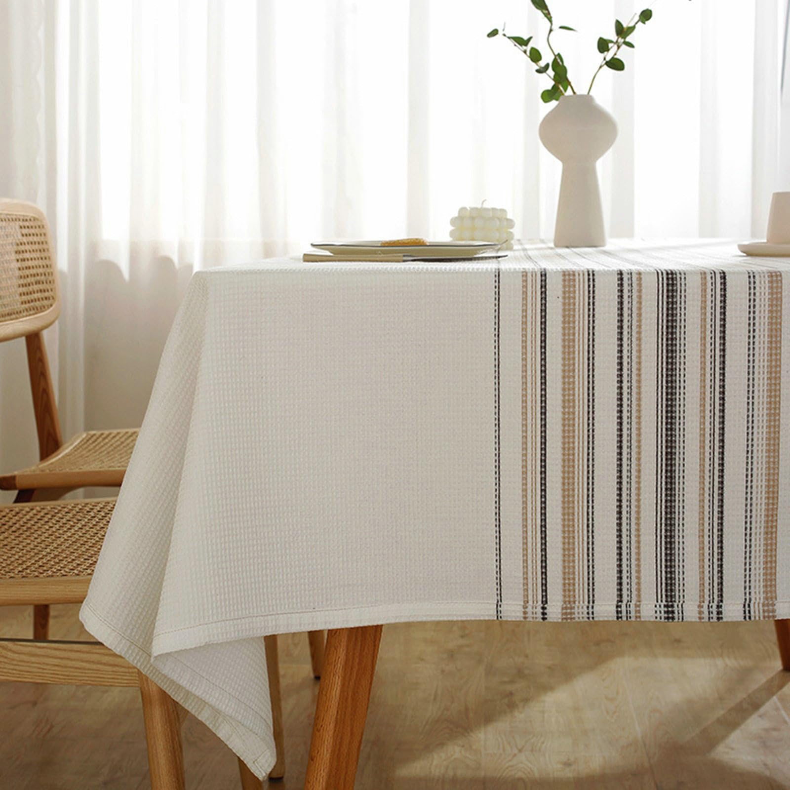 Gualiy Mantel Mesa Rectangular Polyester, Gofre Mantel Mesa de Cocina 140x260CM Mantel Antimanchas Lavable Rayas Mantel para Mesa Comedor, Blanco