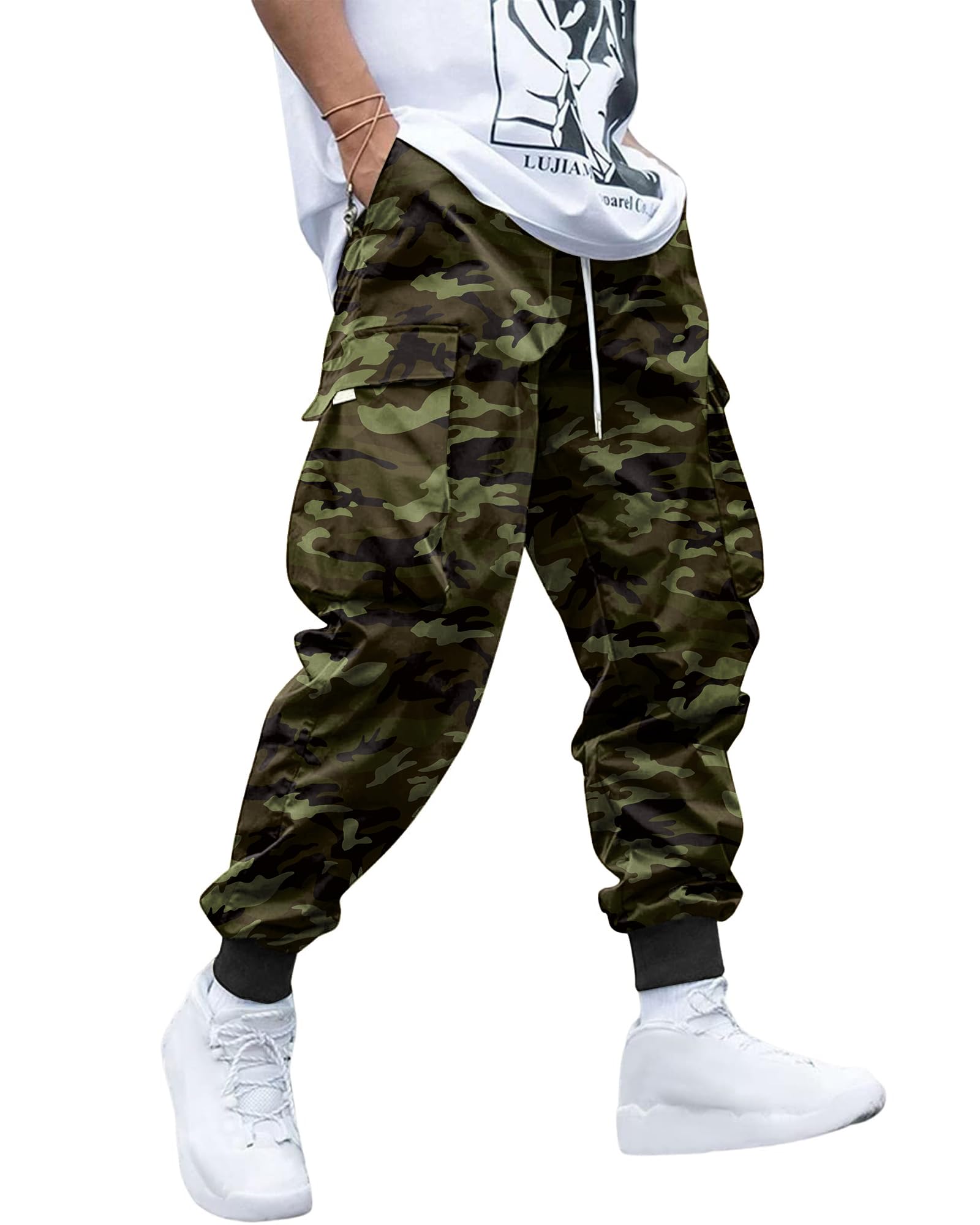 YAOHUOLE Pantalones cargo para hombre, con puños, estilo casual, con cordón, cintura elástica