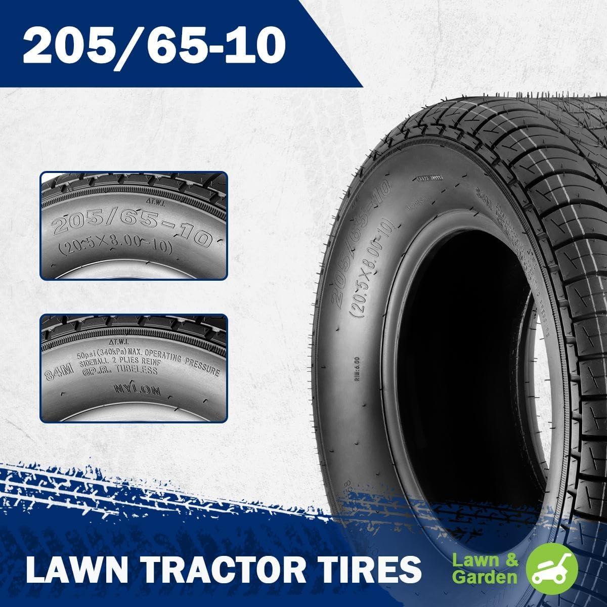 MaxAuto 205/65-10 Trailer Tires 20.5x8-10 Tractor Tires 6 Ply, Set of 2