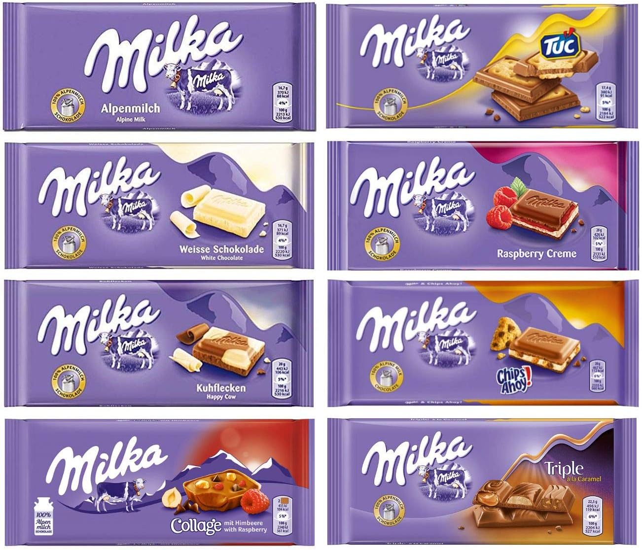 Milka Assorted Chocolates Variety Pack of 8 Bars (Bundle #3)