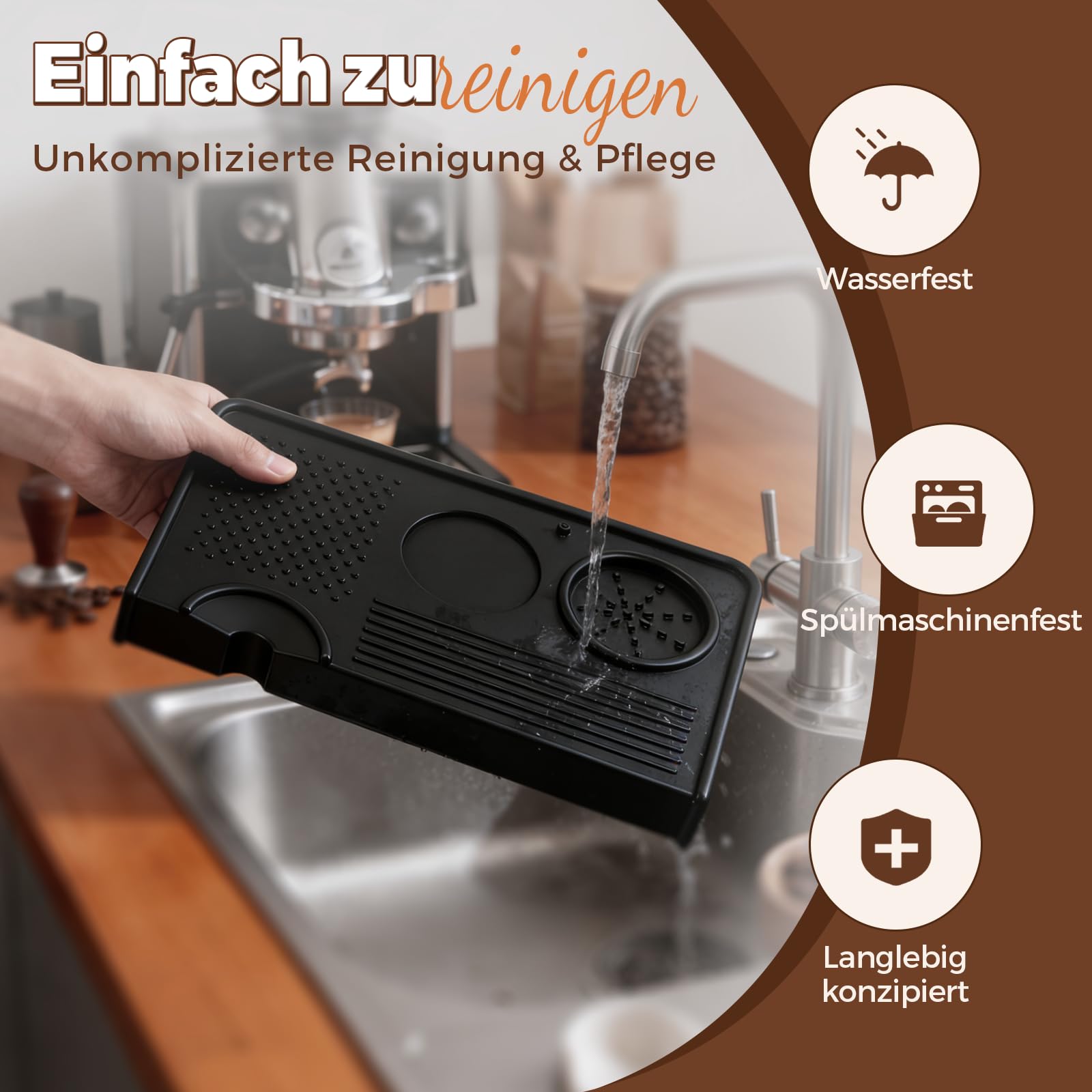 Tampermatte aus lebensmittelechtem Silikon 26.5cm×14.3cm | 7 mm dicke rutschfeste Barista Matte für Espresso Tamper, Kaffeematte & Tamping Matte – Perfektes Espresso Zubehör