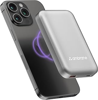 Magsafe Wireless 10000Mah Fast Charging Power Bank,Strong Magnet,22.5W Output for iPhone 12 Back Cover & Above,Android & Other Qi Enabled Devices + Magnetic Ring (Aerosync Snap,Silver)