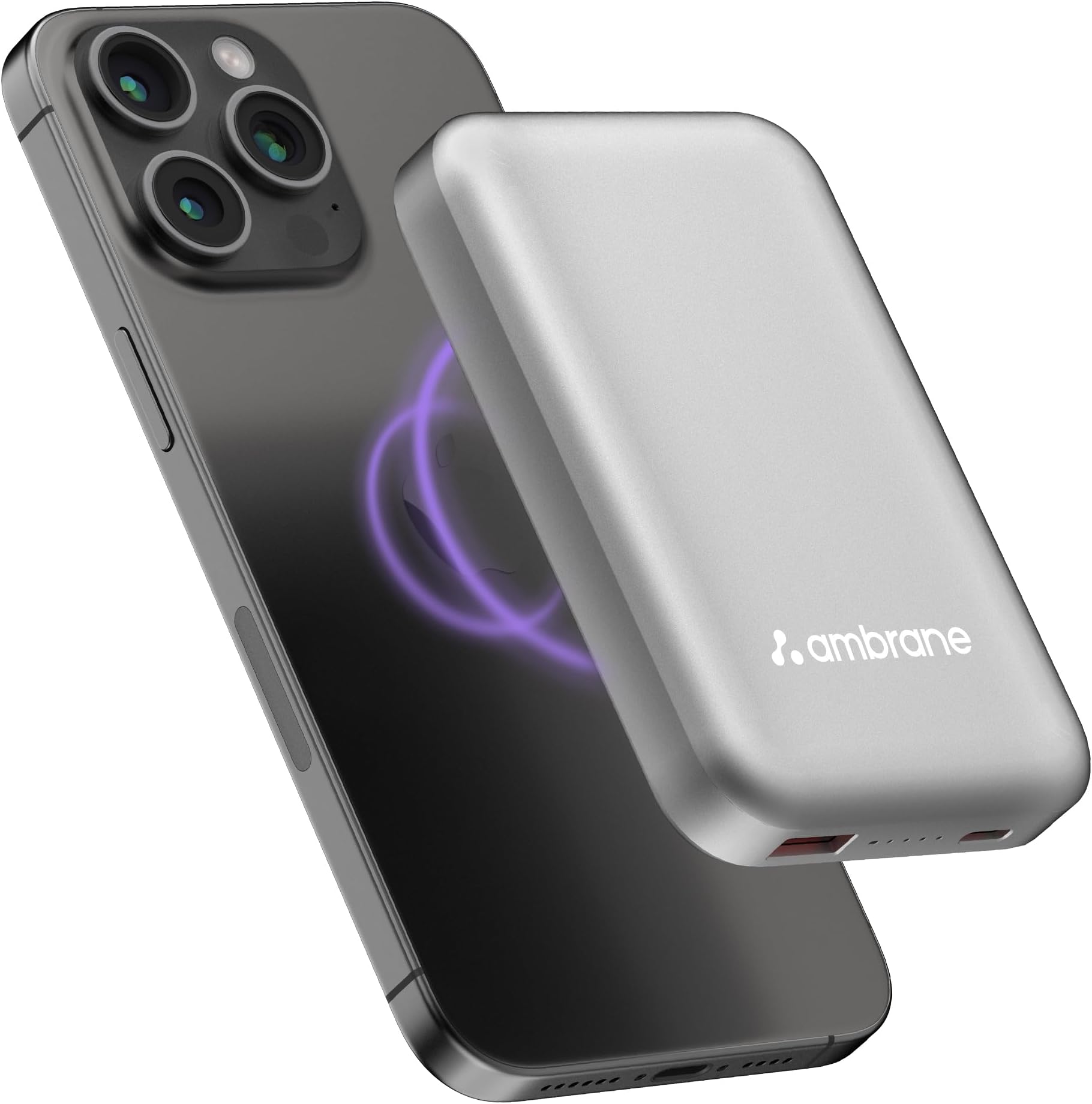 Ambrane Magsafe Wireless 10000Mah Fast Charging Power Bank,Strong Magnet,22.5W Output for iPhone 12 Back Cover & Above,Android & Other Qi Enabled Devices + Magnetic Ring (Aerosync Snap,Silver)