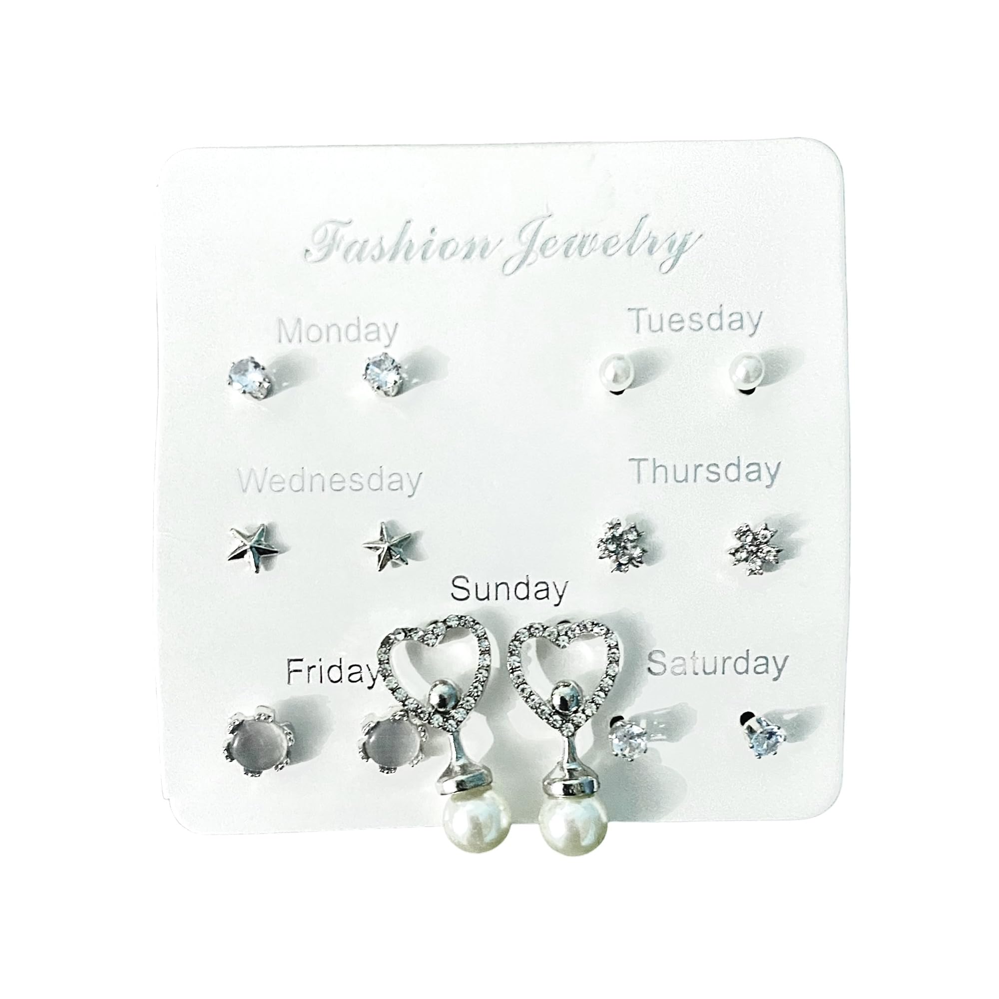 BaP-RHite Womens Classic Earrings & Studs, Attractive Weekly Silver Earrings Sets Alloy Stud Earring (B0D8LFW1BN) Amazon Price History, Amazon Price Tracker