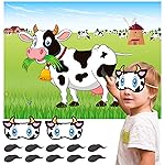 NEBURORA Pin The Tail on The Cow Game with 30 Tails for Forest Farm Birthday Christmas Supplies Pin Game, Boys Girls Woodland Animal Party Decorations Home Wall Decor