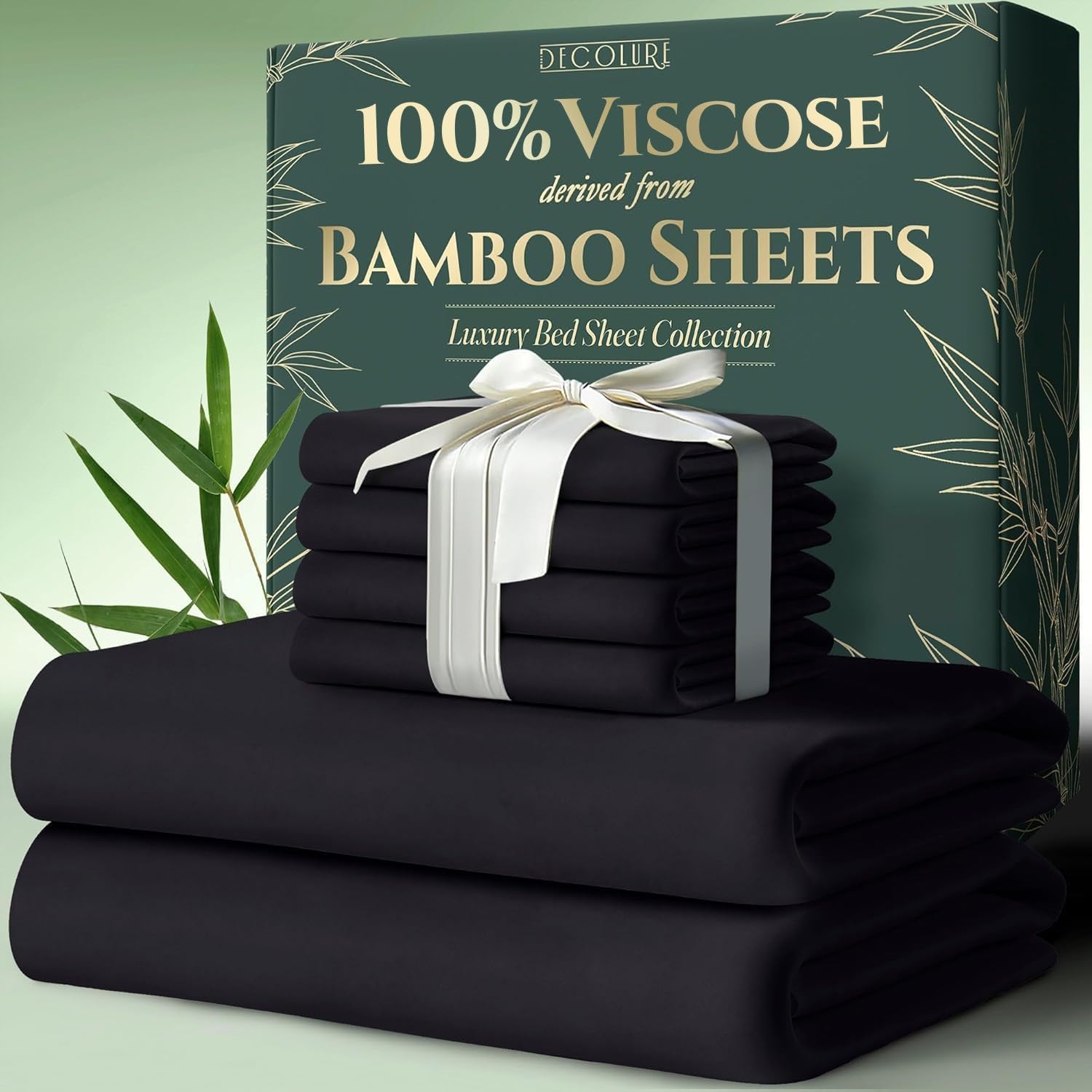 DECOLURE 100% Viscose Derived from Bamboo Sheets Queen Size 6pcs - Ultra Soft & Luxuriously Cooling, 17" Deep Pocket, Double Stitching, Perfect for Hot Sleepers - Queen Bed Sheets (Charcoal)