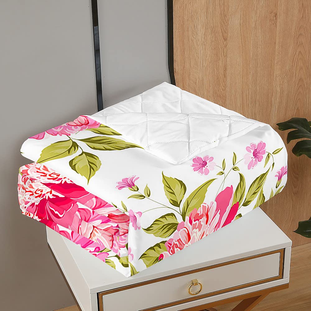 Couette Sans Housse Hiseng Fleurs Réversible Légère Microfibre - 150x200 Cm Pour 4 Saisons - Douce Et Confortable