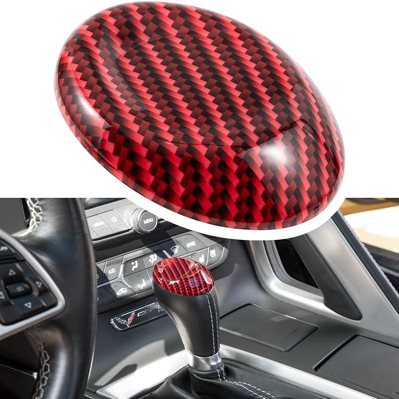 Capa adesiva de acabamento para manopla de câmbio em ABS com estilo fibra de carbono vermelha para Chevrolet Corvette C7 2014 a 2019