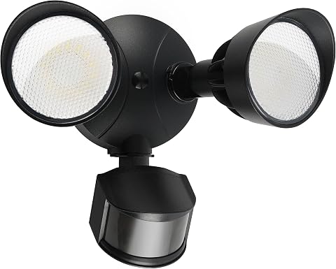 45W 5500LM PIR Motion Sensor Outdoor Lights, Dual Head LED Flood Light, 5000K Da
