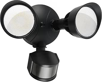 45W 5500LM PIR Motion Sensor Outdoor LED Flood Light, Dual Head, Daylight 5000K, Waterproof IP65, Dusk to Dawn Security Light for Garage and Yard (Black)
