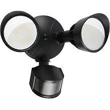 45W 5500LM PIR Motion Sensor Outdoor Lights, Dual Head LED Flood Light, 5000K Daylight, IP65 Waterproof Hardwired Dusk to Dawn Motion Detector Security Light for Outside Garage Yard Black