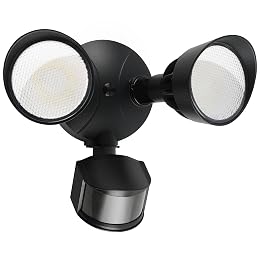 ShineSeed 45W 5500LM PIR Motion Sensor Outdoor Lights, Dual Head LED Flood Light, 5000K Daylight, IP65 Waterproof Hardwired Dusk to Dawn Motion Detector Security Light for Outside Garage Yard (Black)