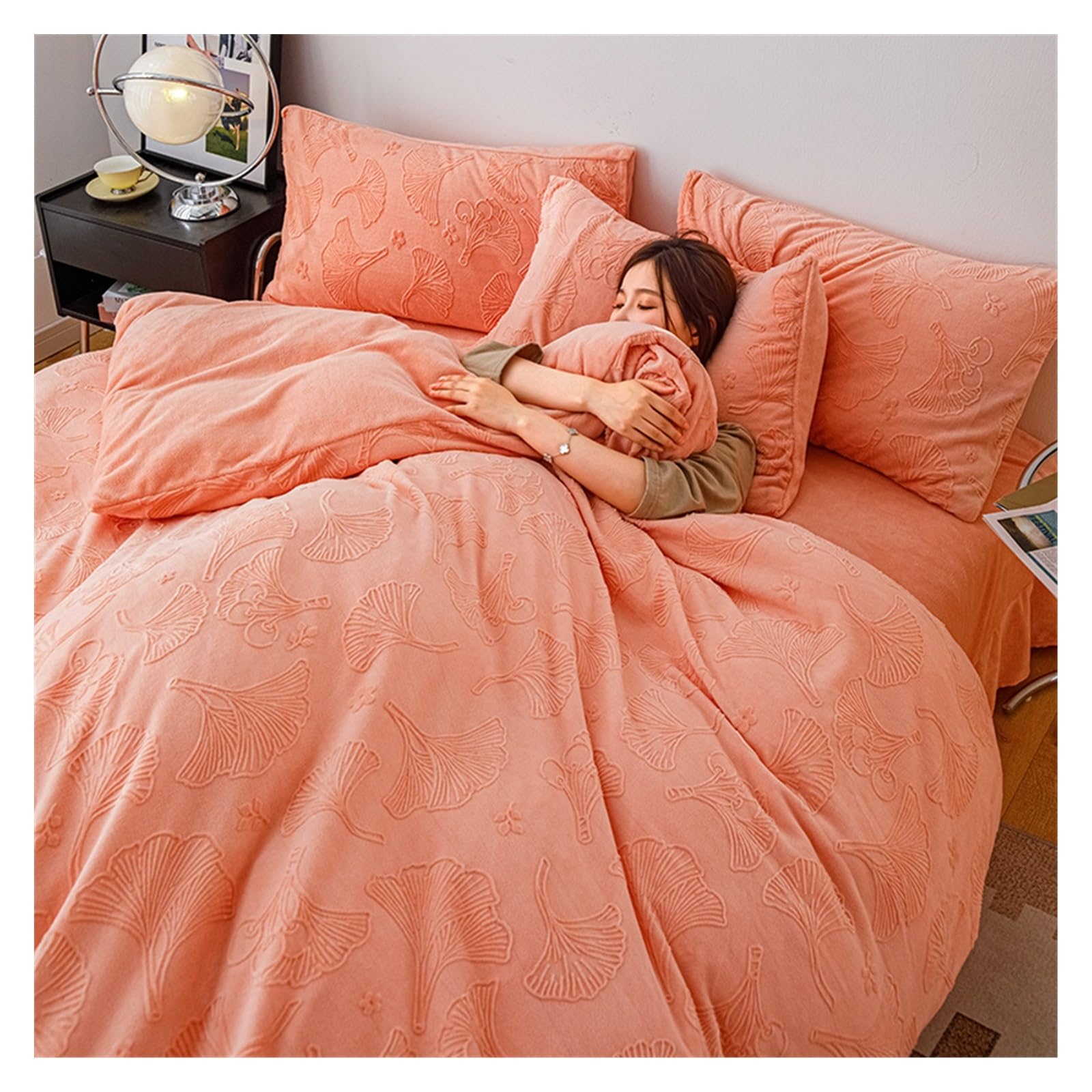 Housse de couette en velours de lait brodé, parure lit 4 pièces chic 150x200