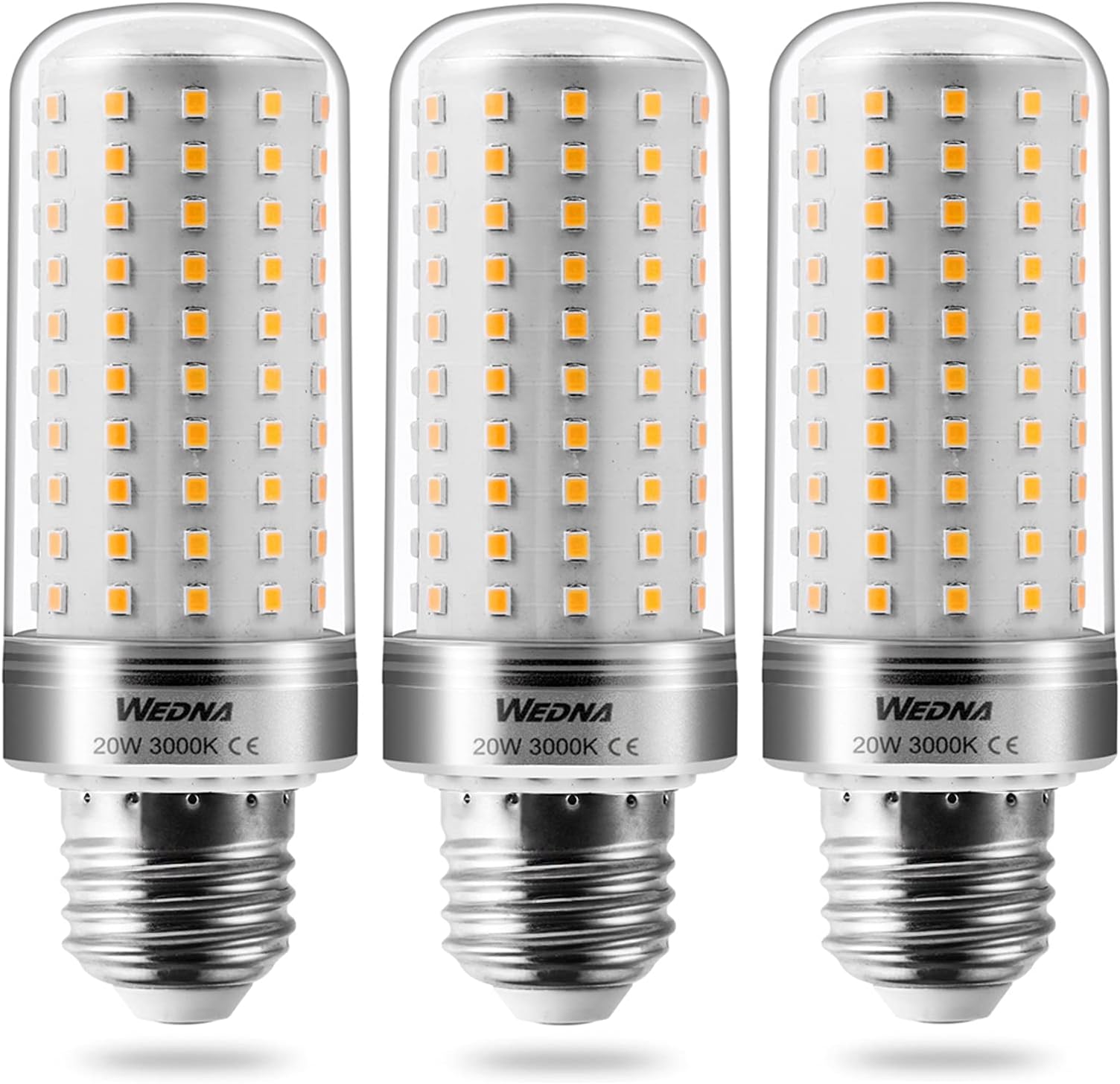 WEDNA LED Corn Bulbs, E27 20W Energy Saving Light Bulbs, Equivalent to 150W, 2000LM, 3000K Warm White, Non Dimmable - 3 Pack